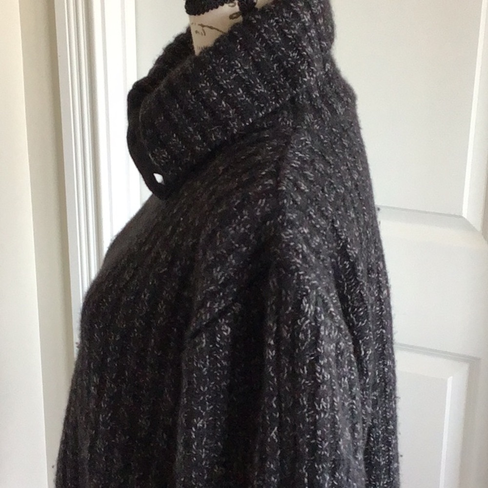 H&M black lambs wool blend button collar turtleneck long sleeve knit sweater M - Picture 9 of 13